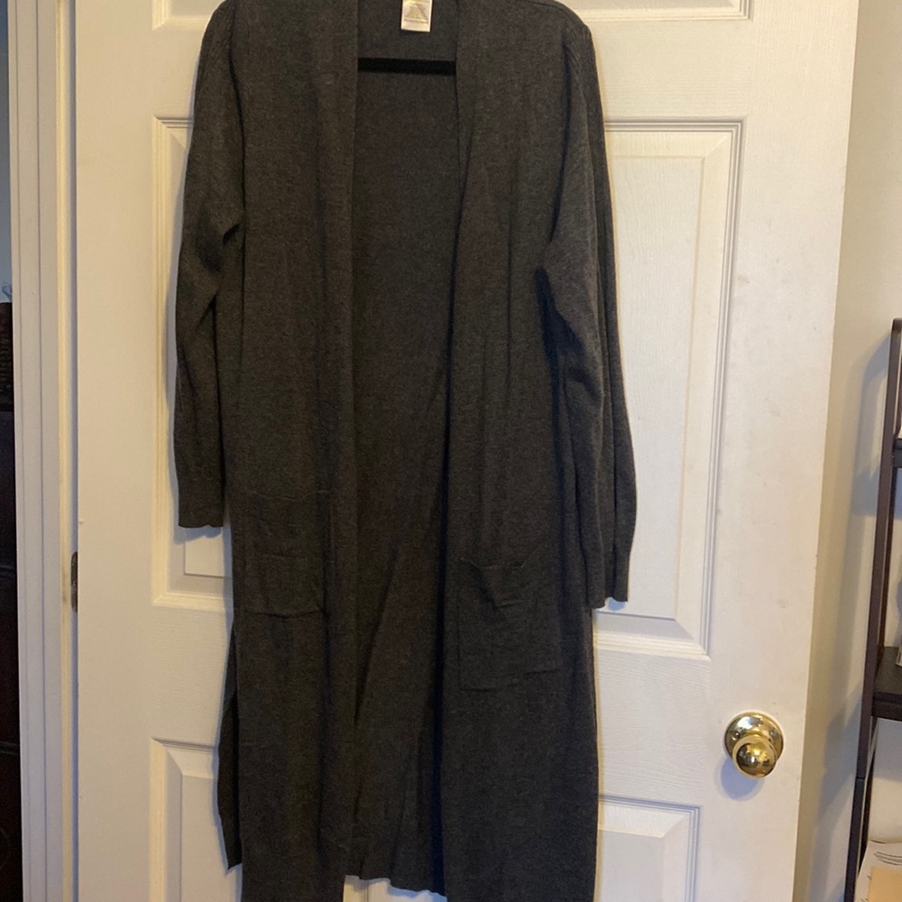 Charcoal gray open front cardigan
